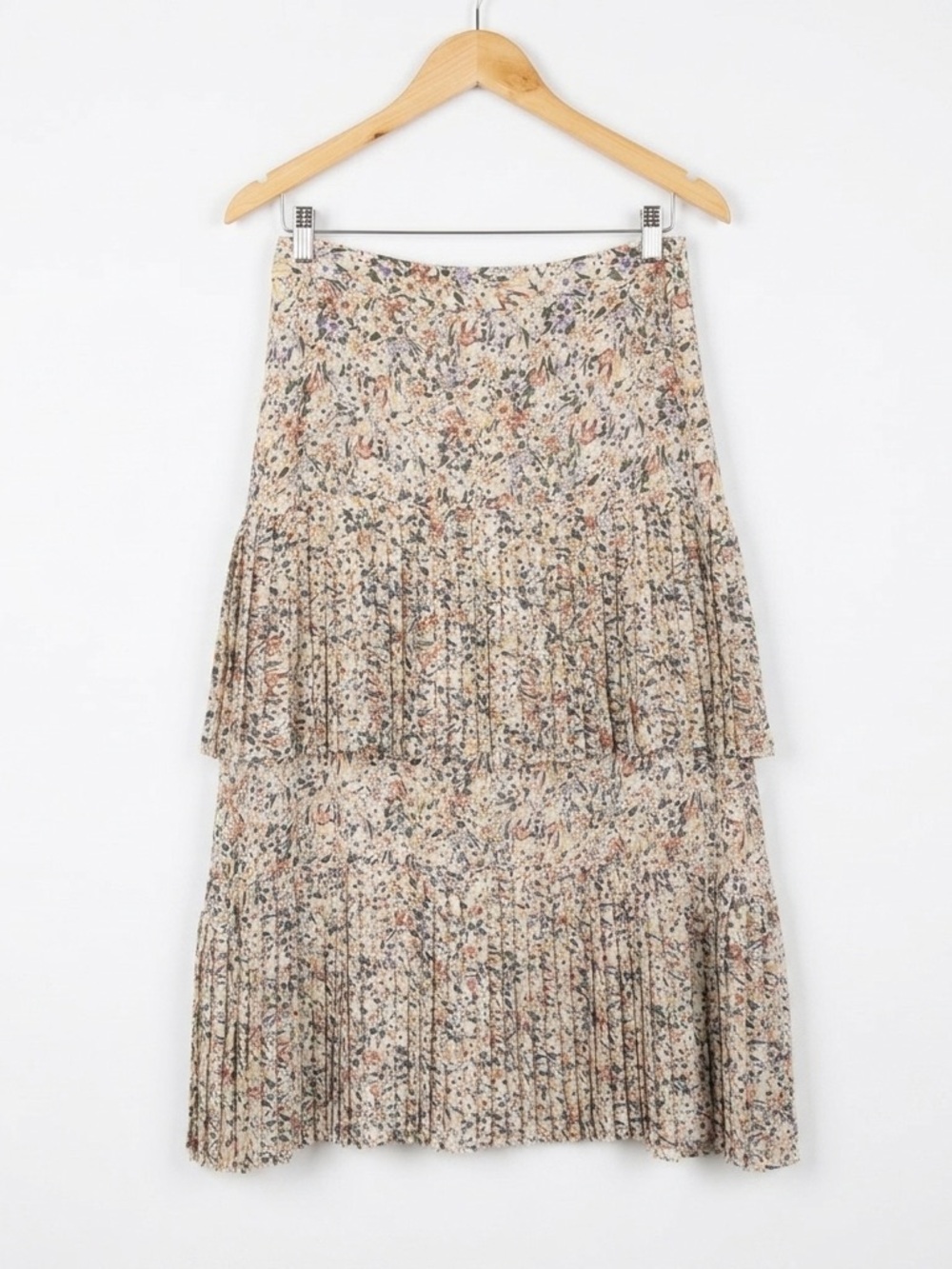 The Collective Floral Accordion Pleated Tiered Midi Skirt - S Boho Cottagecore